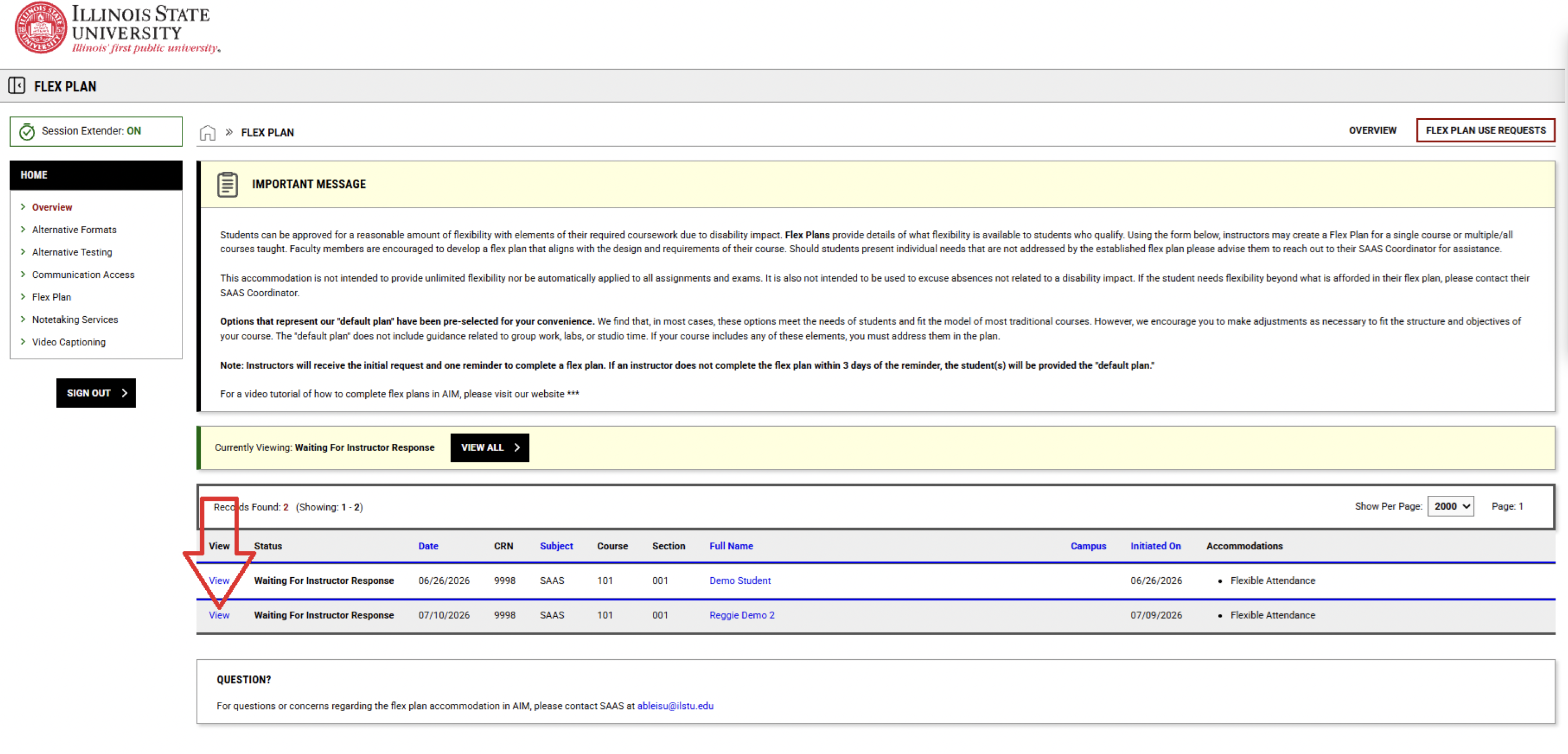 Screenshot of the area within the Instructor Portal where users can approve the request or submit feedback