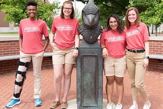 Students standing in Cardinal Plaza.